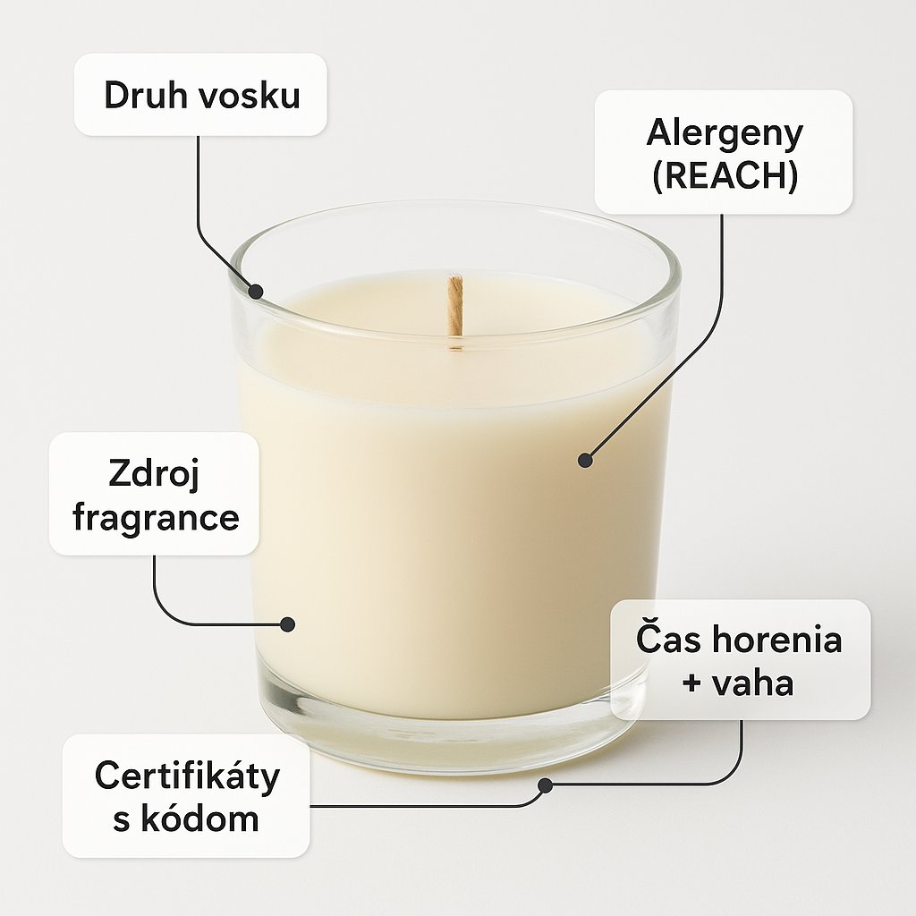 Roka, ki drži svečo in primerja zadnjo stran etikete s certifikacijsko kodo RSPO v primerjavi s svečo z golim eko logotipom brez številke