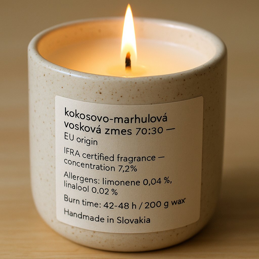 Ročno ulita keramična sveča NOBAMO z enakomernim rumenim plamenom v prijetni notranjosti, topla večerna svetloba