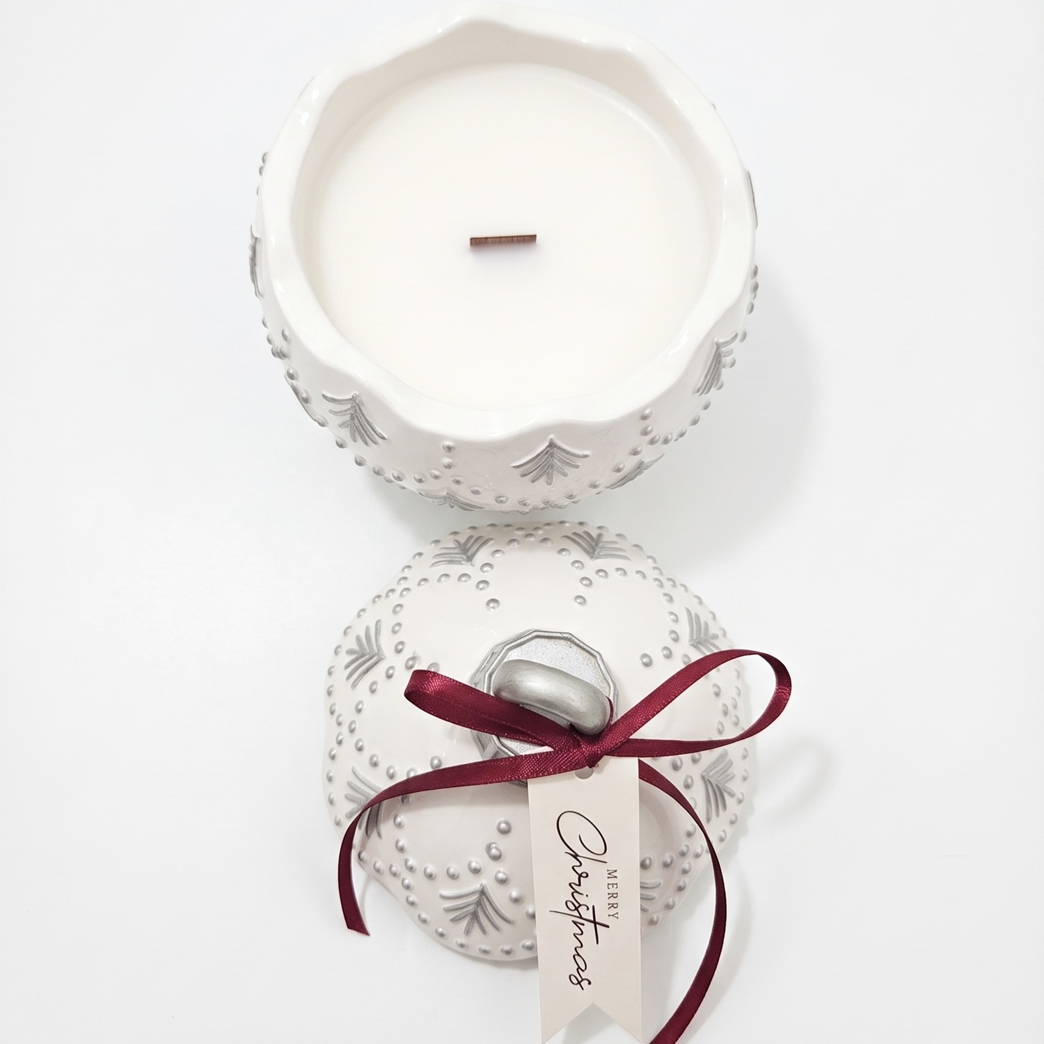 Sveča Christmas Bauble Enchanted MINI - Bela / Srebrna / Zimska Čarobnost / MINI