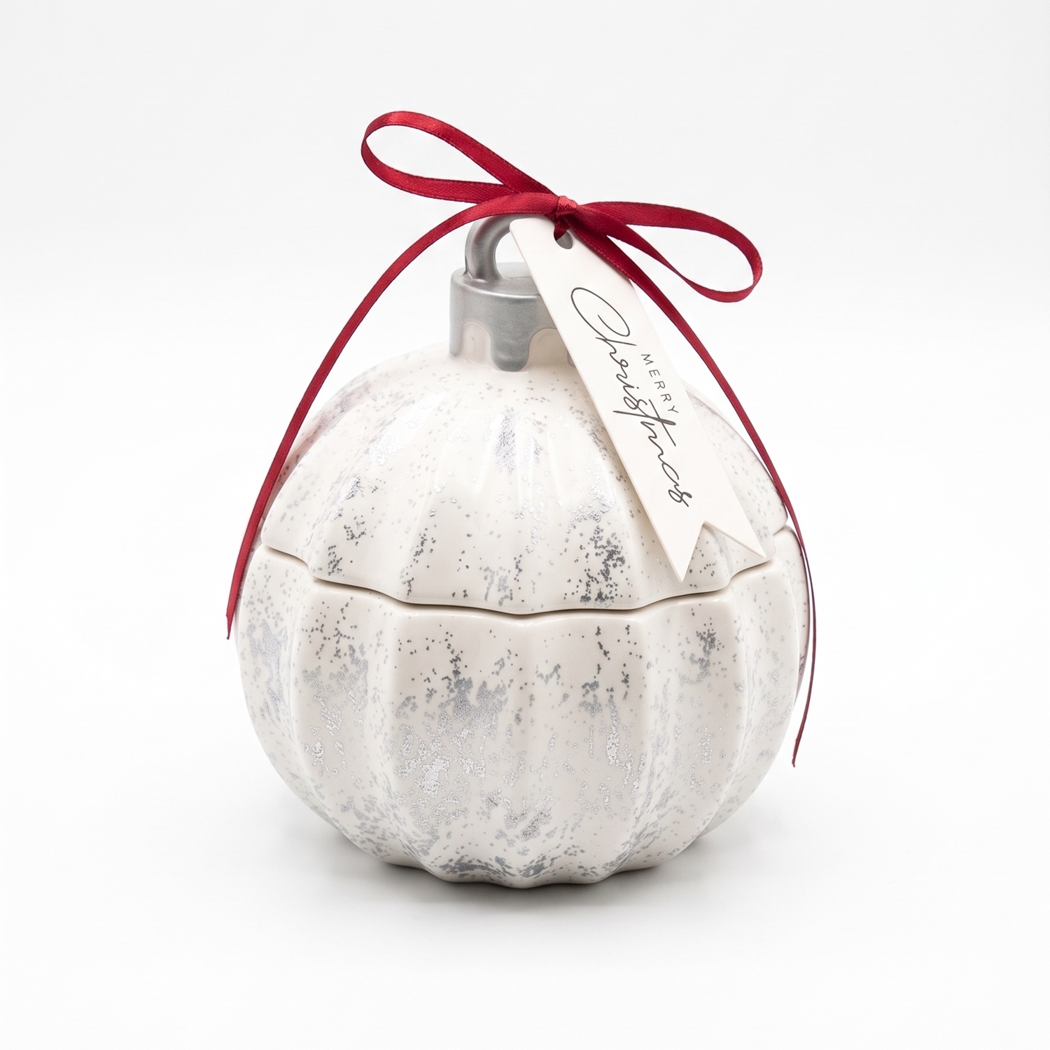 Sveča Christmas Bauble Glitter MINI - Bela / Srebrna / Zimska Čarovnija