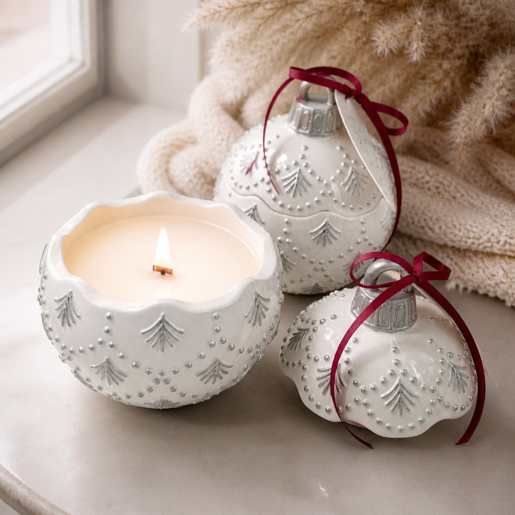 Sveča Christmas Bauble Enchanted - Bela / Srebrna / Zimska Čarovnija