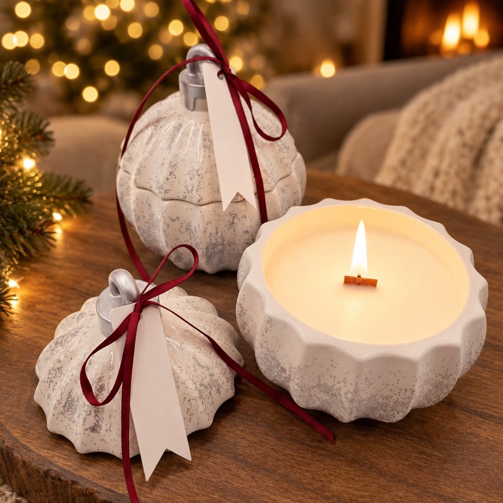 Sveča Christmas Bauble Glitter - Bela / Srebrna / Zimska Čarovnija