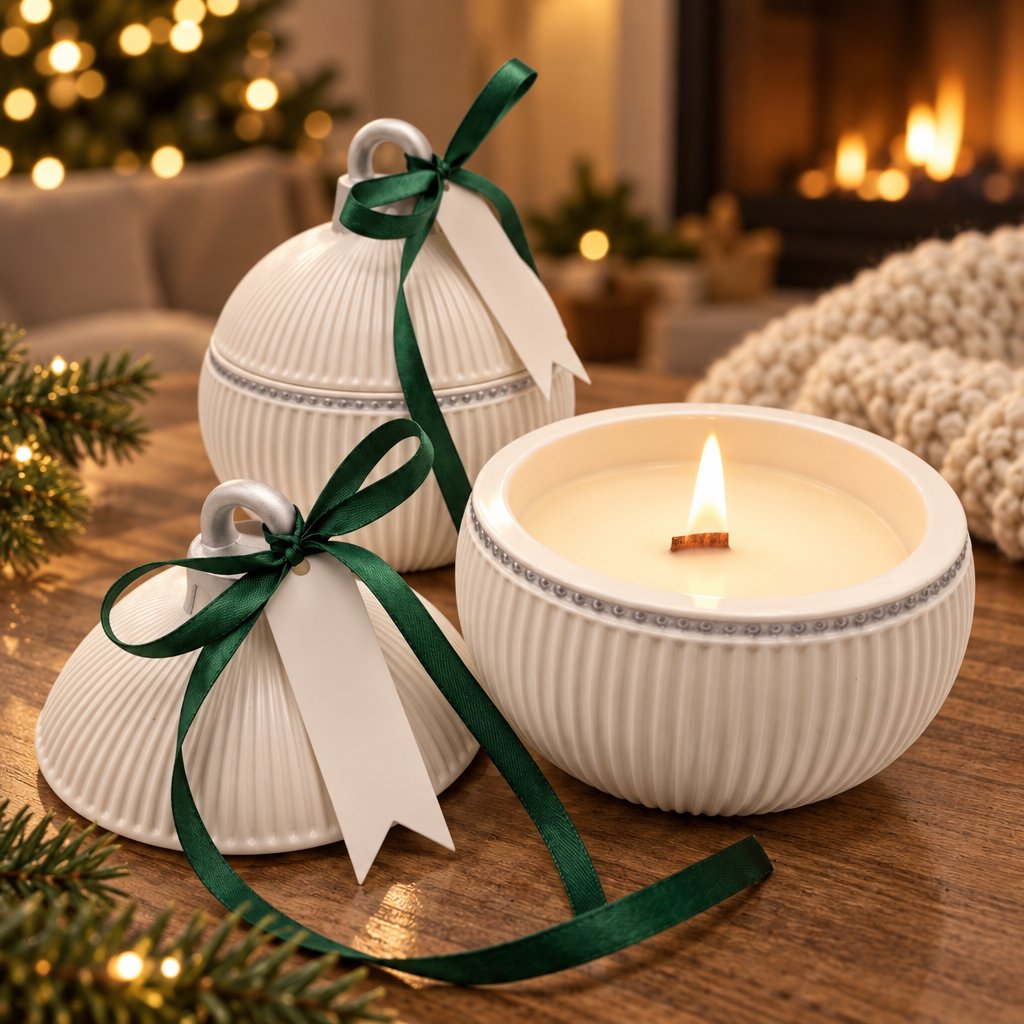 Sveča Christmas Bauble Elegance - Bela / Srebrna / Zimski Čar