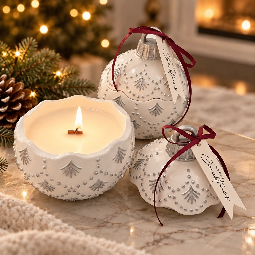 Sveča Christmas Bauble Enchanted MINI - Bela / Srebrna / Zimska Čarobnost / MINI