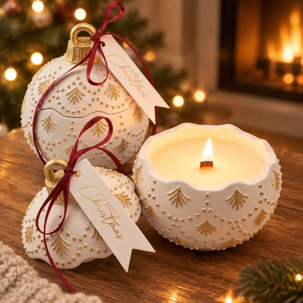 Sveča Christmas Bauble Enchanted MINI - Bela / Zlata / Zimska Čarovnija
