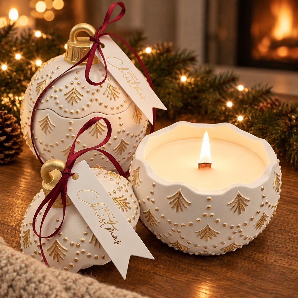 Sveča Christmas Bauble Enchanted - Bela / Zlata / Zimska Čarovnija